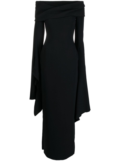 Shop Solace London Black Arden Off-shoulder Gown