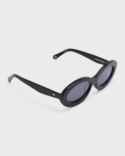 Shop Karen Walker Beveled Acetate Oval Sunglasses In Black