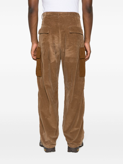 Shop Moncler Ribbed Cargo Trousers In Brown
