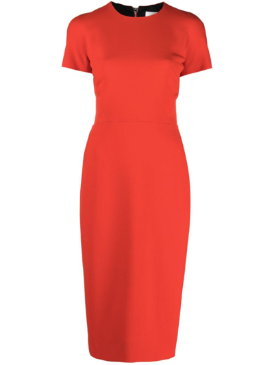 Shop Victoria Beckham Fitted Midi Dress In Red