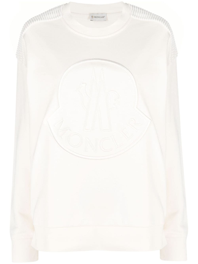 Shop Moncler Logo Cotton Sweatshirt In White