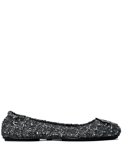 Shop Tory Burch Minnie Tweed Ballet Flats In Silver