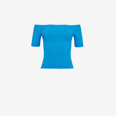 Shop Alexander Mcqueen Off-the-shoulder Knit Top In Lapis Blue