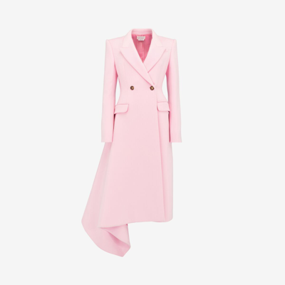 Shop Alexander Mcqueen Midi Draped Coat In Pale Pink