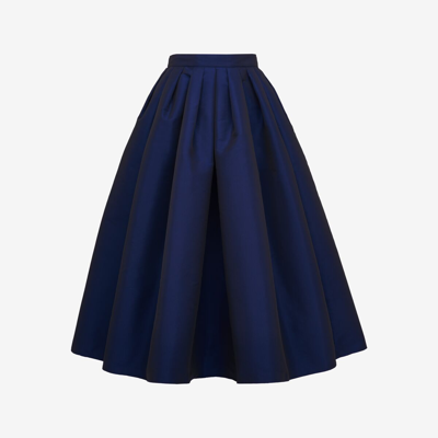 Shop Alexander Mcqueen Pleated Midi Skirt In Electric Navy