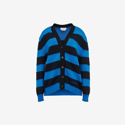 Shop Alexander Mcqueen Striped Cardigan In Lapis Blue/black