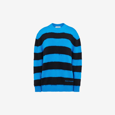 Shop Alexander Mcqueen Striped Crew-neck Jumper In Lapis Blue/black