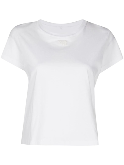 Shop Alexander Wang Essential Jersey Shrunk Tee With Puff Logo And Bound Neck In White