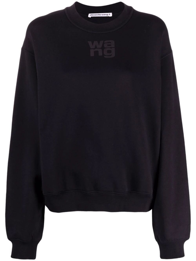 Shop Alexander Wang Essential Terry Crew Sweatshirt With Puff Paint Logo In Black