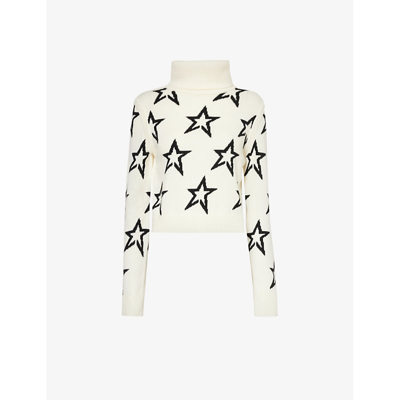 Shop Perfect Moment Womens Logo Str Snw Wht/blk Str Aster Turtleneck Wool Knitted Jumper