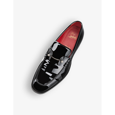 Shop Christian Louboutin Mens Black Chambelimoc Night Strass Patent-leather Loafers