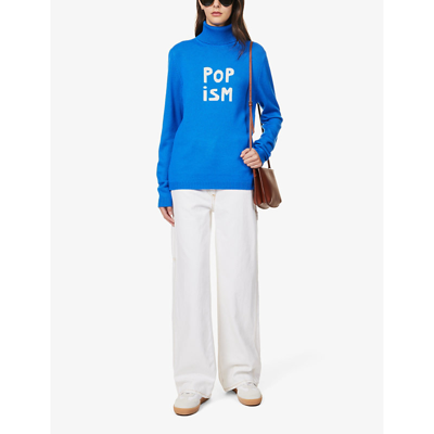 Shop Bella Freud Women's Blue Popism Regular-fit Wool Jumper