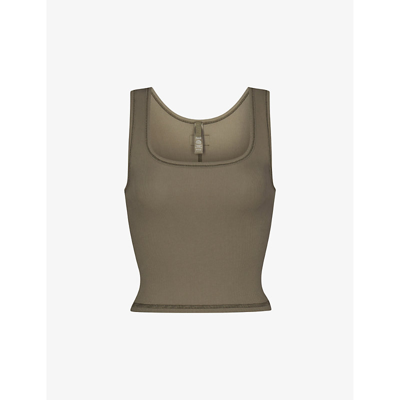Shop Skims Women's Army Ribbed Stretch-cotton Tank Top