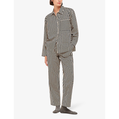 Shop Whistles Women's Black Stripe-print Relaxed-fit Cotton Pyjama Shirt