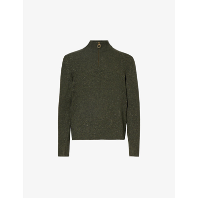 Shop Barbour Tisbury Half-zip Relaxed-fit Wool-blend Jumper In Dark Seaweed