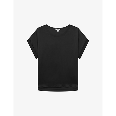 Shop Reiss Women's Black Helen Relaxed-fit Stretch-silk T-shirt