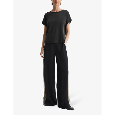Shop Reiss Women's Black Helen Relaxed-fit Stretch-silk T-shirt