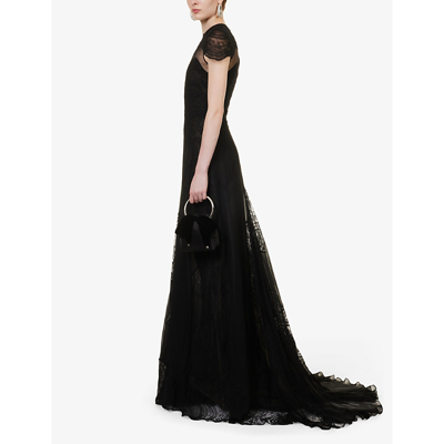 Shop Costarellos Women's Black Lollobrigida Lace-trim Woven Maxi Dress
