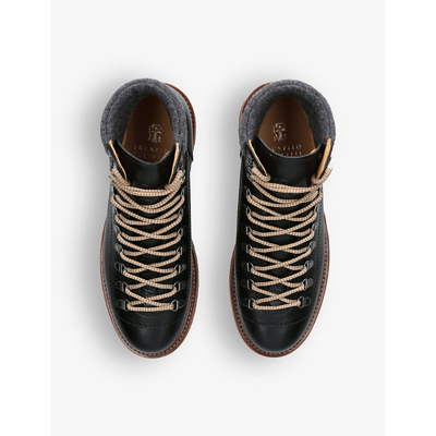 Brunello Cucinelli New Men's Black Leather Hiking Boots In Black