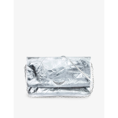 Shop Zadig & Voltaire Zadig&voltaire Silver Rock Eternal Extra-large Crinkled-texture Metallic-leather Clutch Bag