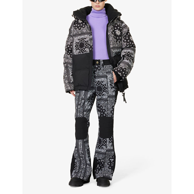 Shop P.e Nation Women's Snow Bandana Print Black Niseko Flared-leg Mid-rise Stretch-woven Ski Trousers