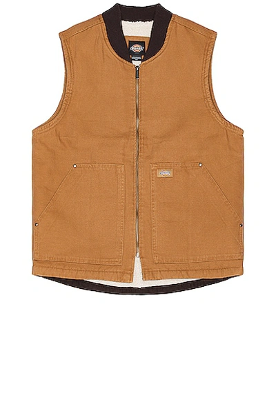 Shop Dickies Duck Lined Vest In Stonewashed Brown Duck