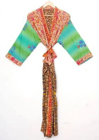 Pre-owned Handmade 20pc Women Patchwork Vintage Floral Silk Sari Kimono Multi Sleepwear Kimono Rob
