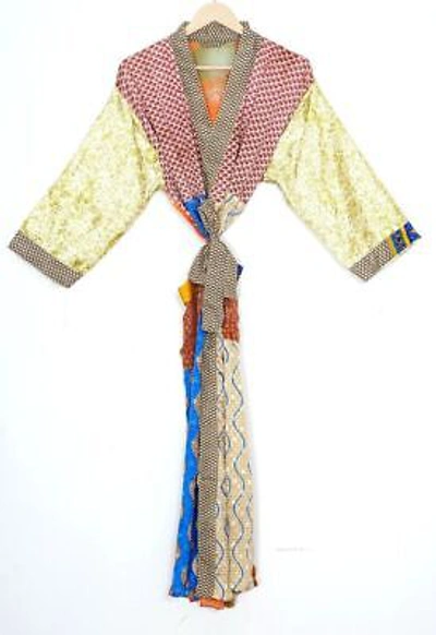 Pre-owned Handmade 20pc Women Patchwork Vintage Floral Silk Sari Kimono Multi Sleepwear Kimono Rob