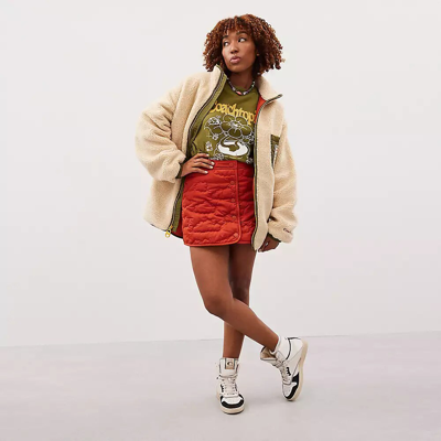 Coach Topia Loop Fleece Jacket In Natural/deep Orange Multi