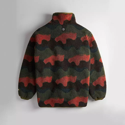 Coach Topia Loop Fleece Jacket With Wavy Print In Deep Orange/black Multi