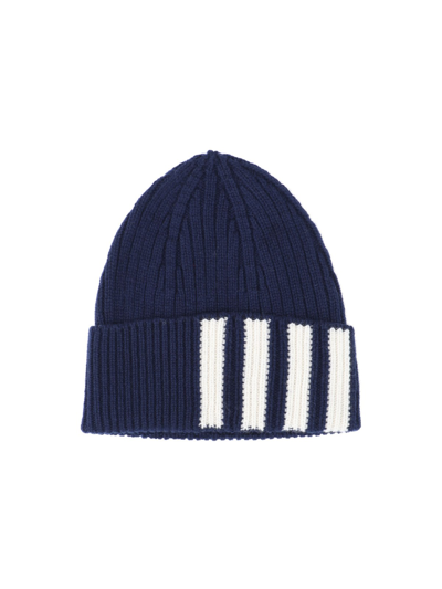 Shop Thom Browne '4-bars' Beanie In Blue