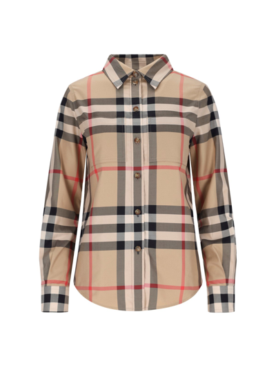 Shop Burberry 'check' Shirt In Beige