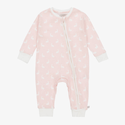 Shop The Little Tailor Girls Pink Hare Print Cotton Jersey Romper