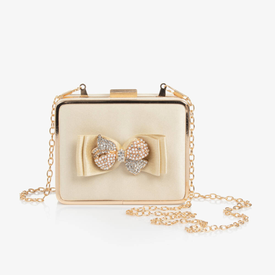 Shop David Charles Girls Gold Satin Bow Handbag (12cm)