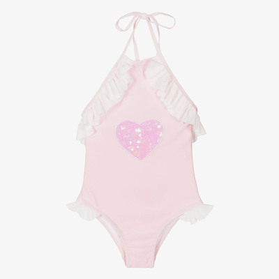 Shop Stella Cove Girls Pale Pink Ruffle Halterneck Swimsuit