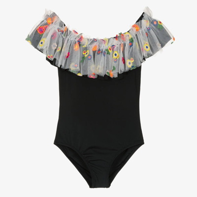 Shop Stella Cove Teen Girls Embroidered Tulle Ruffle Swimsuit In Black
