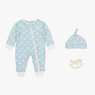 Shop The Little Tailor Blue Hare Print Cotton Babysuit Set