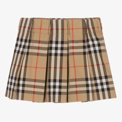 Shop Burberry Baby Girls Beige Vintage Check Pleated Skirt