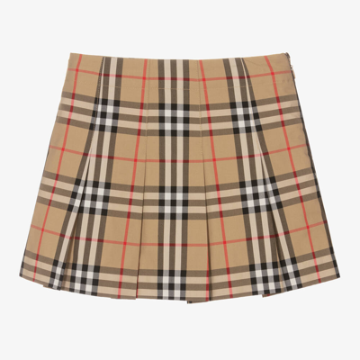 Shop Burberry Girls Beige Vintage Check Pleated Skirt