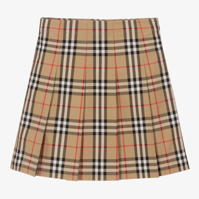 Shop Burberry Teen Girls Beige Vintage Check Pleated Skirt
