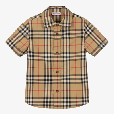 Shop Burberry Boys Beige Vintage Check Cotton Shirt