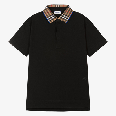 Shop Burberry Teen Boys Black Vintage Check Polo Shirt