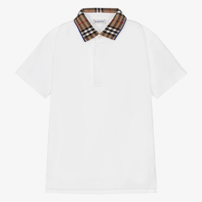 Shop Burberry Teen Boys White Vintage Check Polo Shirt