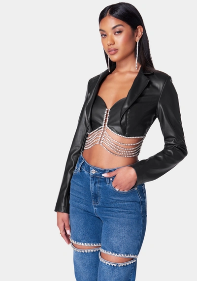 Shop Bebe Vegan Leather Embellished Tailored Jacket In Black