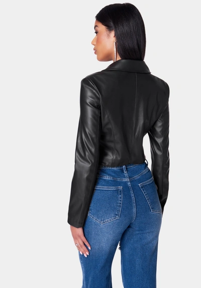 Bebe Vegan Leather Embellished Tailored Jacket In Black
