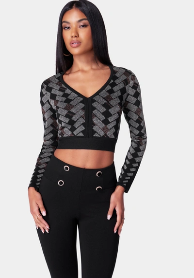 Shop Bebe Metallic Jacquard Sweater Top In Multi