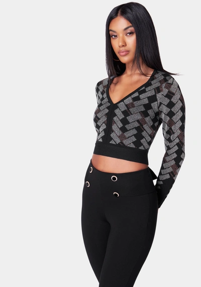 Bebe Metallic Jacquard Sweater Top In Multi