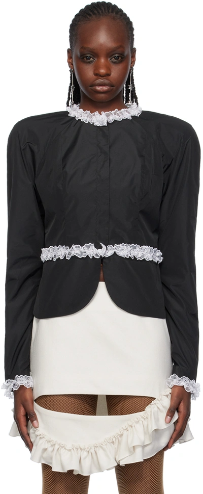 Shop Fidan Novruzova Black Padded Shoulder Jacket In Black Base/white