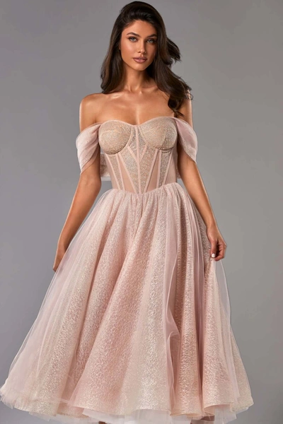 Milla Misty Rose Sparkly Cocktail Midi Tulle Dress In Misty Rose