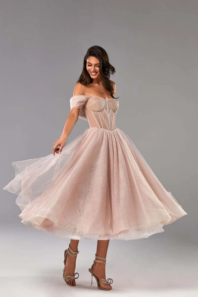 Milla Misty Rose Sparkly Cocktail Midi Tulle Dress In Misty Rose
